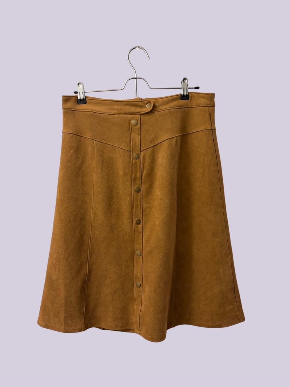 Brown Faux Suede Button Front A-Line Skirt | Size M | Western/Cottagecore